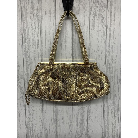 Womens Stuart Weitzman Vintage Gold Snake Skin Clutch - Picture 2 of 9
